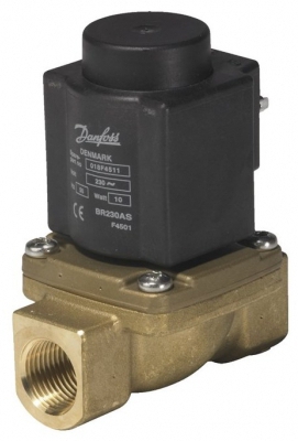 Danfoss Клапан соленоидный, EV225B, Ду 10 мм, G 1 / 2 , НЗ, 220B, 50 Гц , латунь, Ру 10 бар,