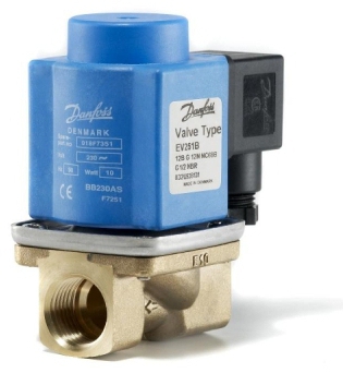 Danfoss Клапан соленоидный, EV 220B 12B, Ду 1200 мм, G 1 / 2 , НЗ, 220B, 50 Гц , латунь, Ру 20 бар,